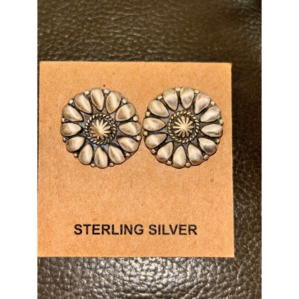 Sterling Silver Concho Design Southwestern Post Earings